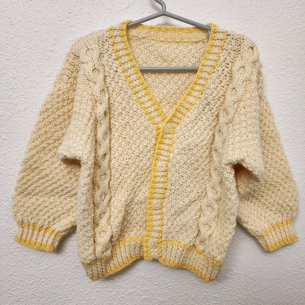 Handmade Crochet Girls Pastel Yellow & Cream Cardigan